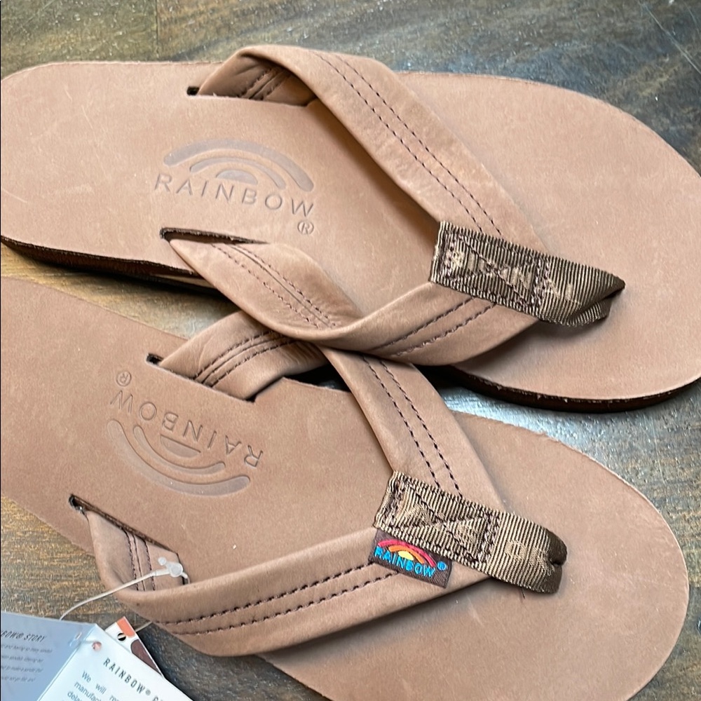 Rainbow wide strap leather flip flops -color is expresso